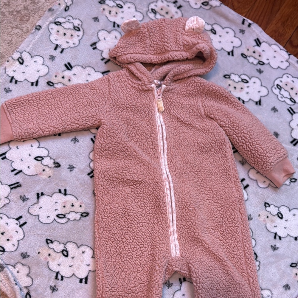 Carter's Pink Fleece Footie with Hood and Zipper